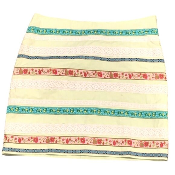 Garnet Hill BOHO 90s Y2K Multicolor Pencil Skirt Lace & Ribbon  Sz 8 #207B - Picture 1 of 10